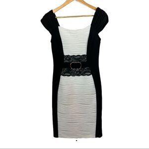 JOSEPH RIBKOFF Women’s Off Shoulder Fitted Cocktail Dress Black/White Size 6
